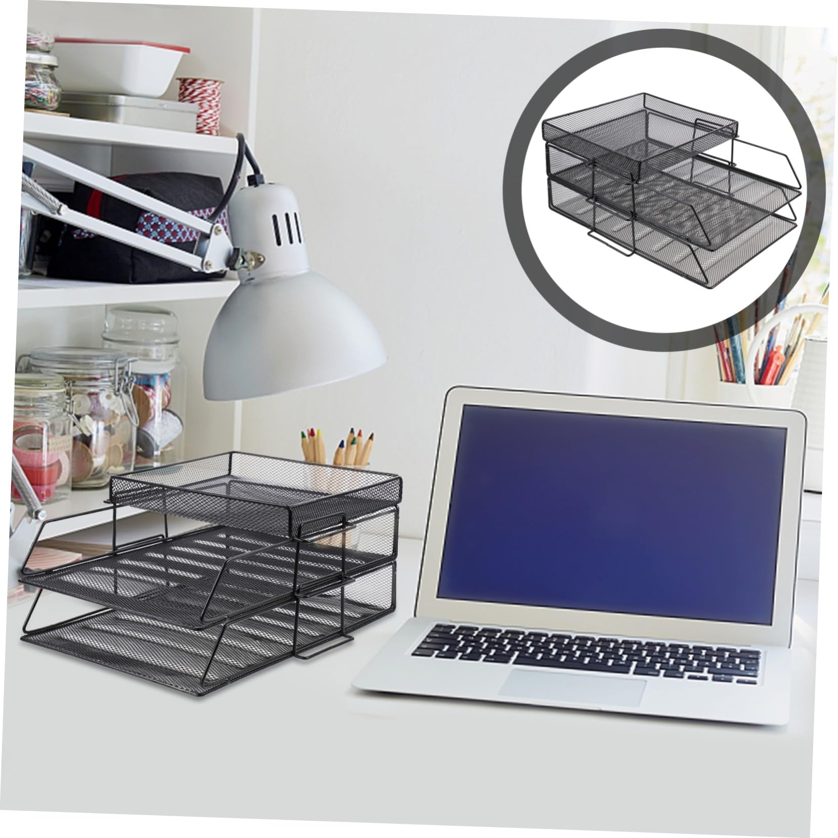 Portadocumenti da Scrivania in Metallo Nero Design a Rete Multipla, Organizzatore per File e Documenti Ufficio, Scaffale Portaoggetti Regolabile