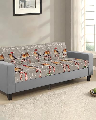 Miniatura 2 de Fundas de cojín para sofá de Navidad con diseño de pájaros grises, funda elástica para sofá con parte inferior elástica, fundas de sofá de invierno