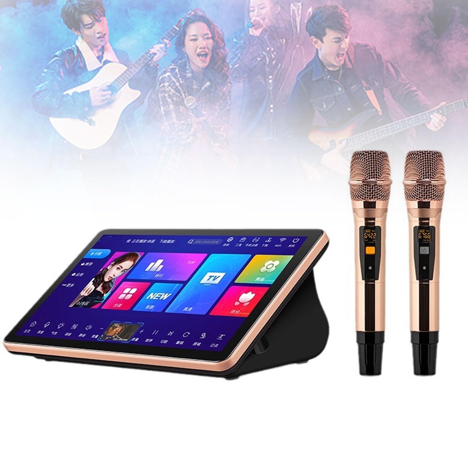 Kit Karaoke Portatile da 18,5 Pollici, Macchina Karaoke Touch Screen Capacitivo 2T con 2 microfoni Wireless, Doppio Kit per Karaoke, Visione di Film, Giochi
