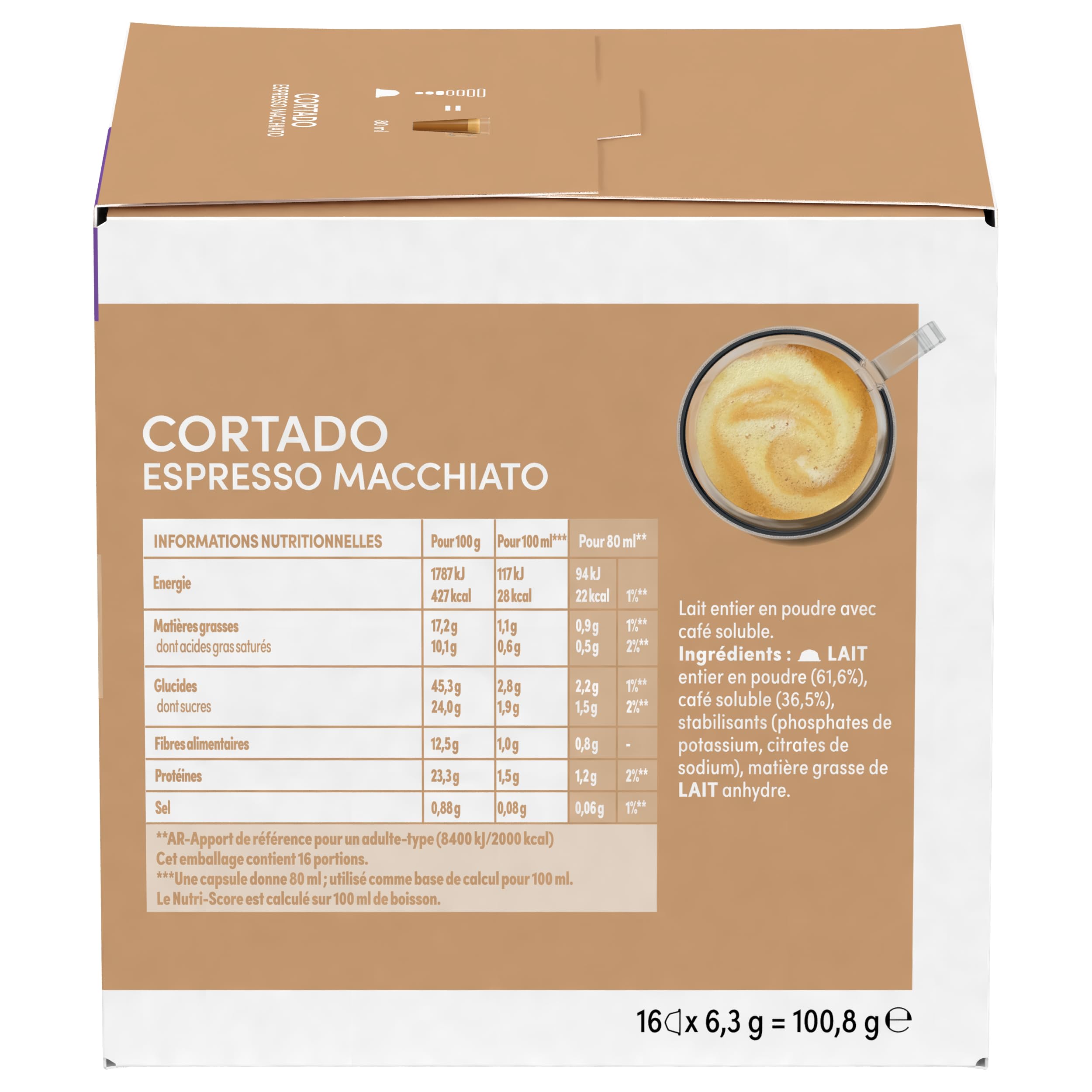 NESCAF? Dolce Gusto Cortado Espresso Macchiato, Caff? Macchiato, 6 Confezioni da 16 Capsule (96 Capsule)