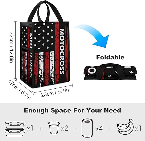 Vista 2 de USA Motocross Dirt Bike Lunch Bag Insulated Lunch Box Container Reusable Tote Bag for Home Office