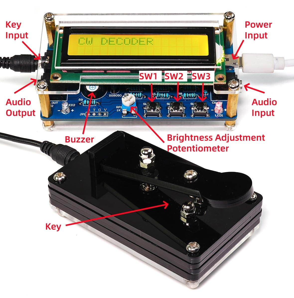 DIY Morsecode Lötbausatz, Morse Code Trainer Kit, Elektro Bausatz Löten mit Komponenten, Leiterplatte und Gehäuse, perfekt für Elektronik-Enthusiasten, Anfänger, Einzelteile