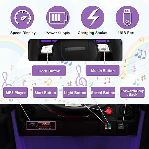 Miniatura 3 de GLACER Auto de paseo para niños de 12 V, vehículo eléctrico con control remoto parental, música, bocina, faros, función de arranque lento,