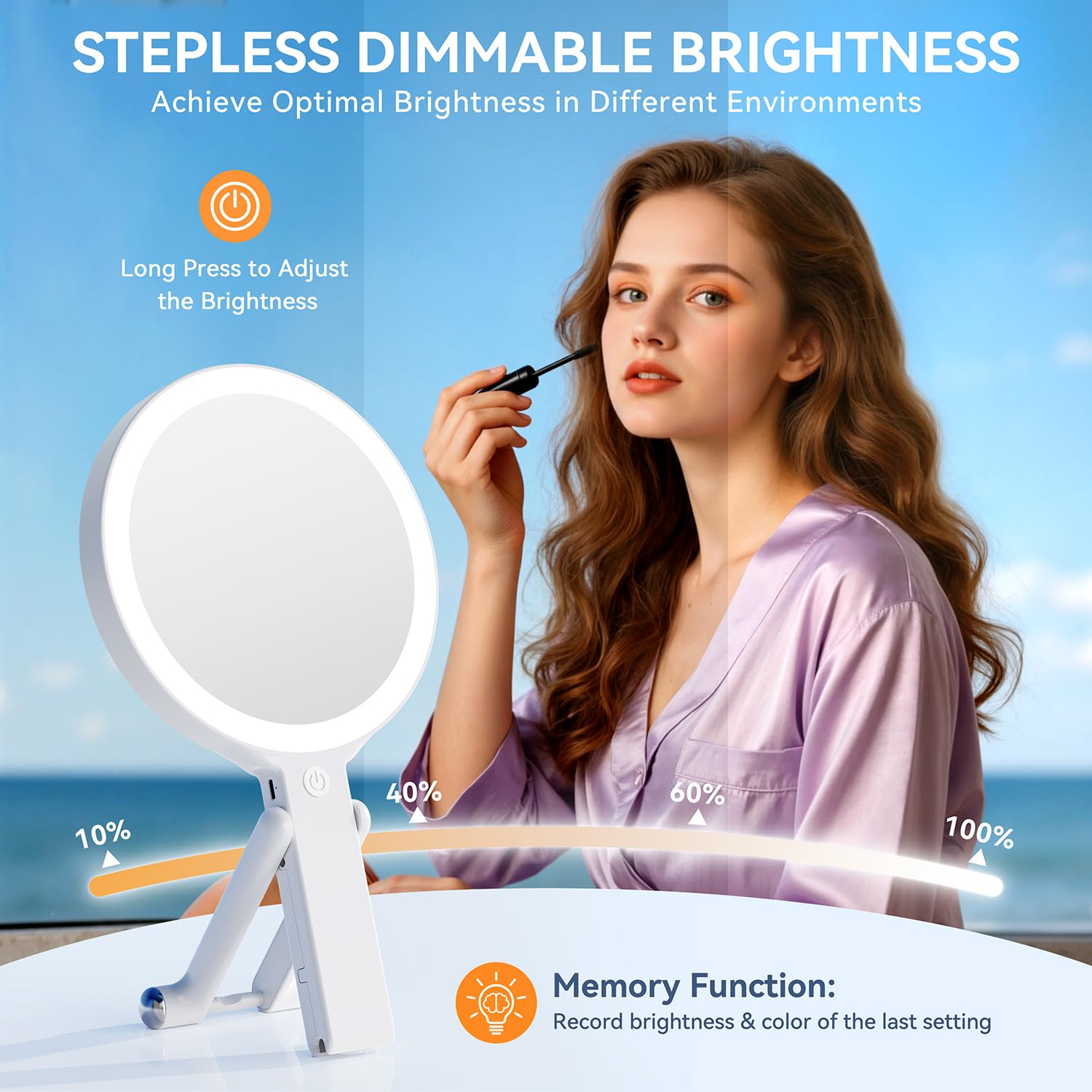 Auxmir Specchio Trucco con Luci LED, Specchio Ingranditore Bifacciale 30X/1X, 3 Colori Regolabile, Specchio da Tavolo Pieghevole, Compatto a Mano e per Appendere, Ricaricabile e Portatile da Viaggio
