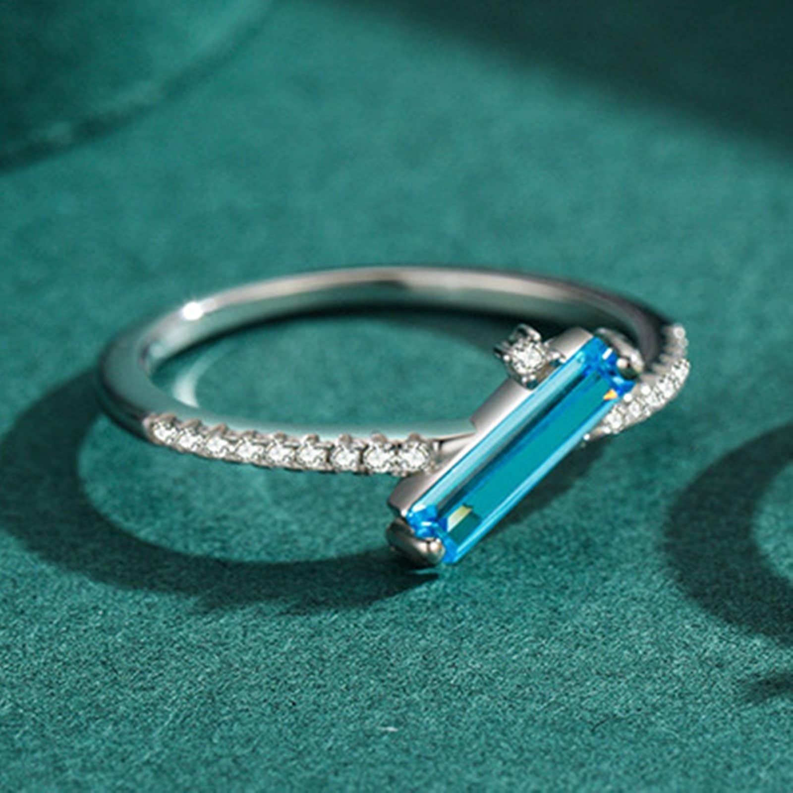 KnSam Anillo de oro real de 9 K/14 K, oro blanco, corte rectangular azul, topacio Au375/585, oro blanco, clásico, anillo de eternidad, anillos para parejas, talla 47-62