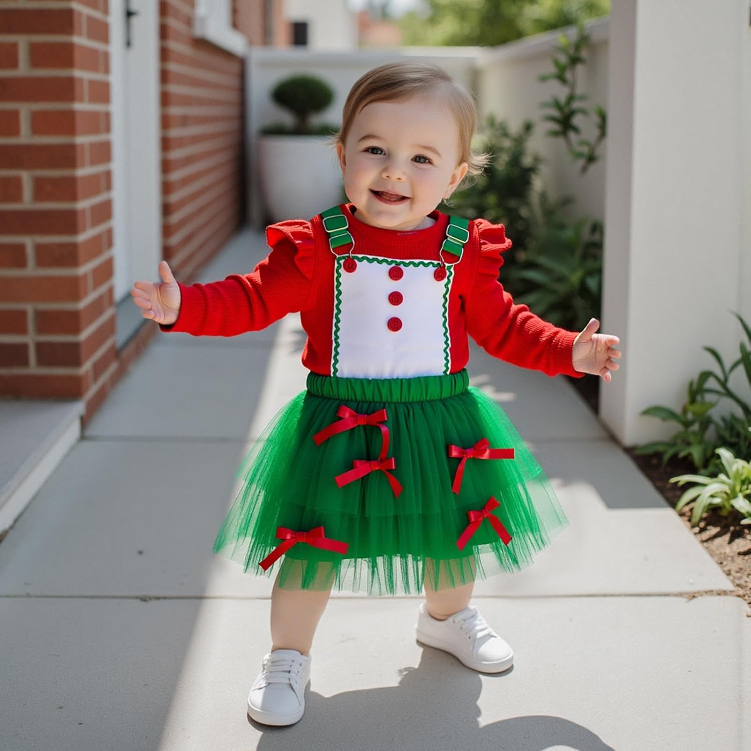 Christmas Baby Girl Outfits Ruffle Romper Suspender Bow Tulle Skirt Set Overall Dress Cute Fall Winter Outfit