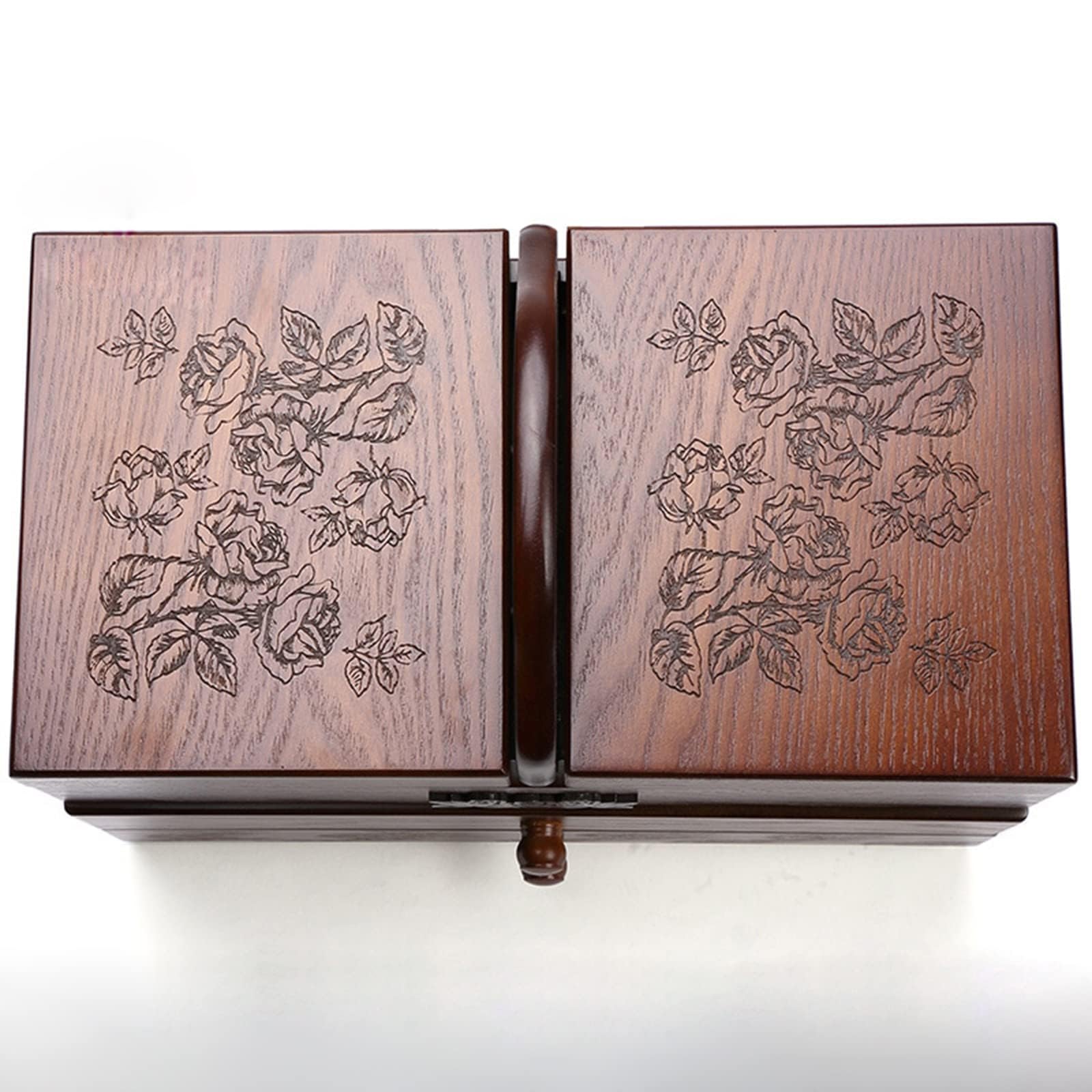 Scatola da Cucito in Legno, Cestini da Cucito Grandi con 2 Cassetti, Organizer per Strumenti da Cucito con Scomparto, Facile da Trasportare, per La Casa E Il Ricamo (Scatola Vuota)