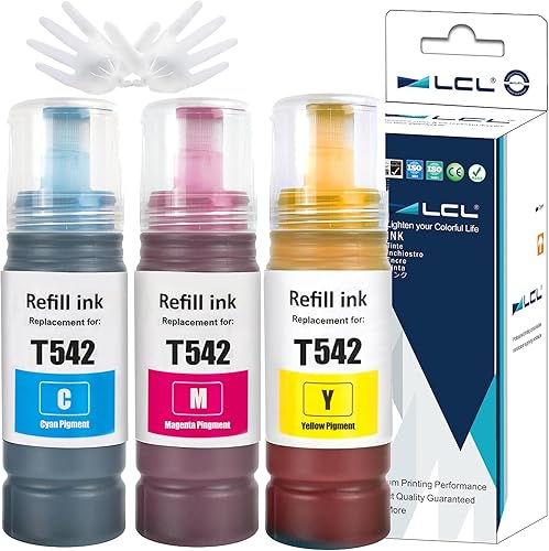 LCL Botellas de repuesto de tinta compatibles para tinta 542 T542 compatible con Ecotank ET-5150 ET-5170 ET-5180 ET-5850 ET-5800 ET-5880 ET-16600