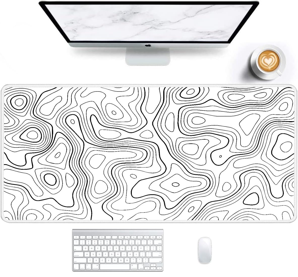 Premium XXL Gaming Mouse Pad - Unmatched Performance, 35.4x15.8 Inches,White Topographic Contour Design for Gaming and Office