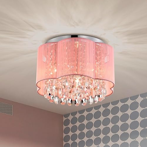 Miniatura 2 de LaLuLa Lámpara de techo de cristal rosa, montaje empotrado de 3 luces con pantalla de flores hecha a mano, pequeña lámpara moderna para dormitorio
