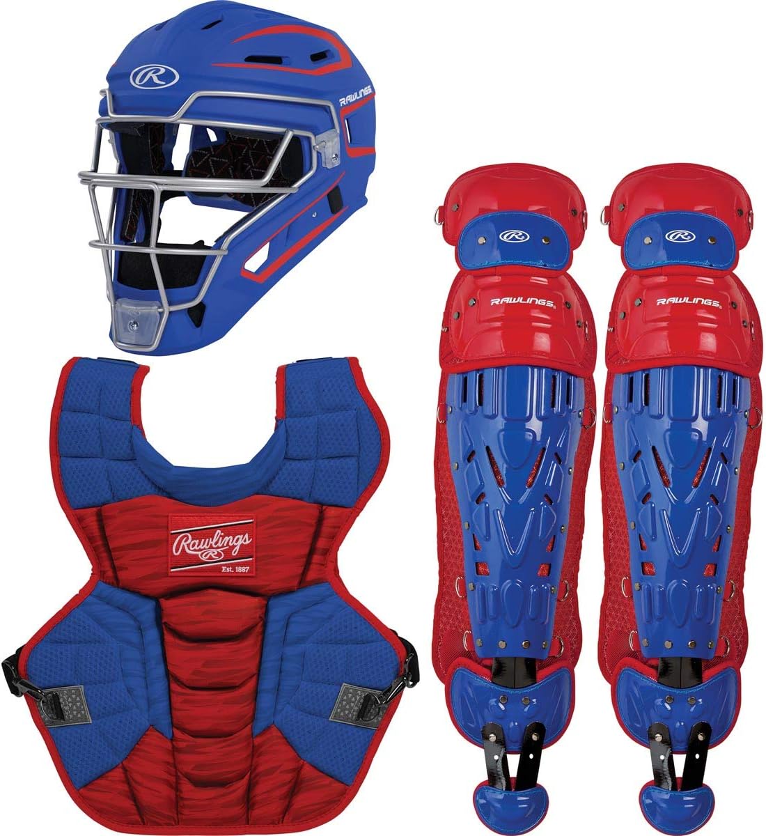 Rawlings Adult Velo 2.0 Catcher's Set Royal/Scarlet