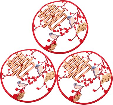 3pcs Chinese Traditional Wedding Stickers Wedding Decor for Reception Double Happiness Wall Sign Asian Decor Ornament Style