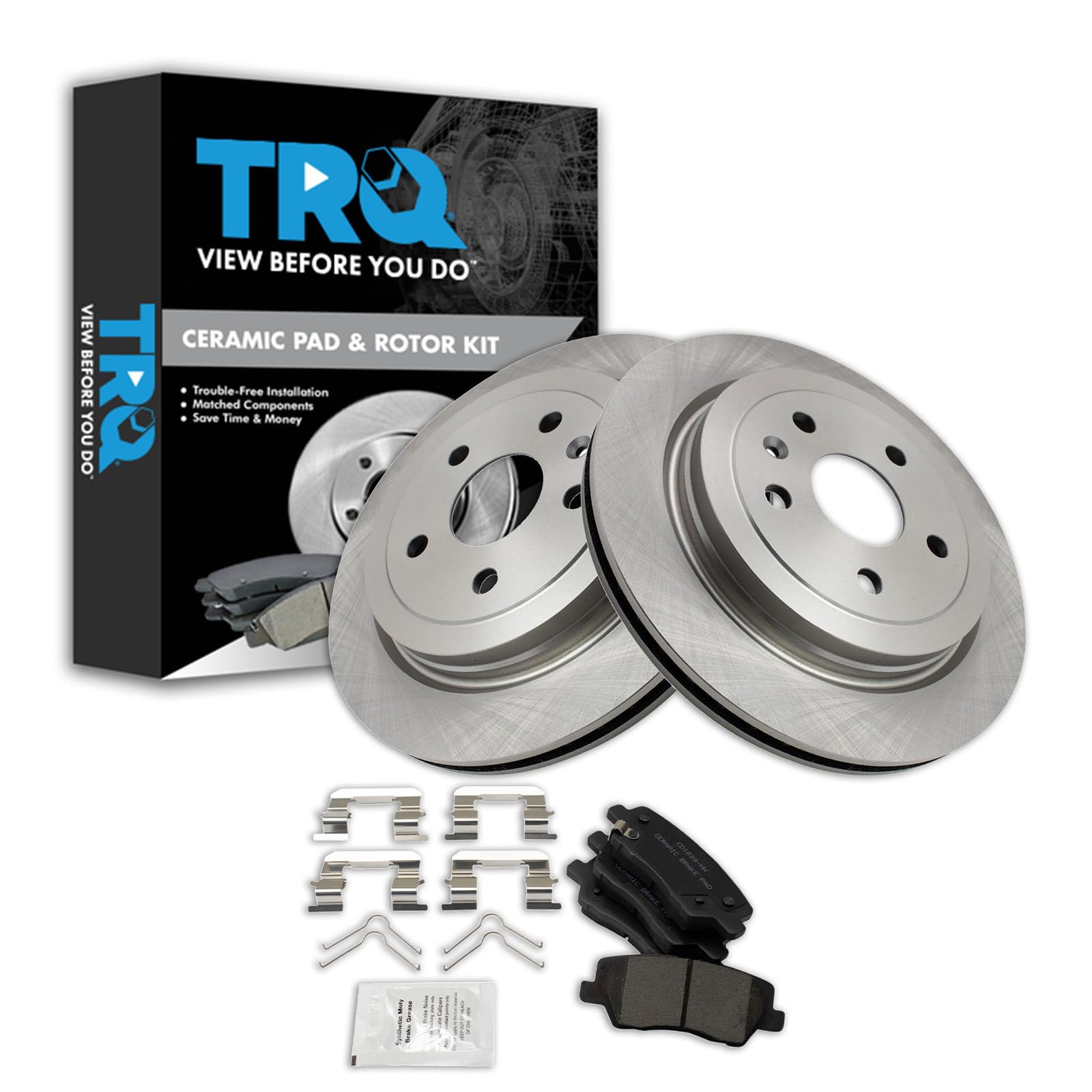 TRQ Rear Brake Pad and Rotor Set Ceramic Compatible with 2014-2018 Cadillac CTS