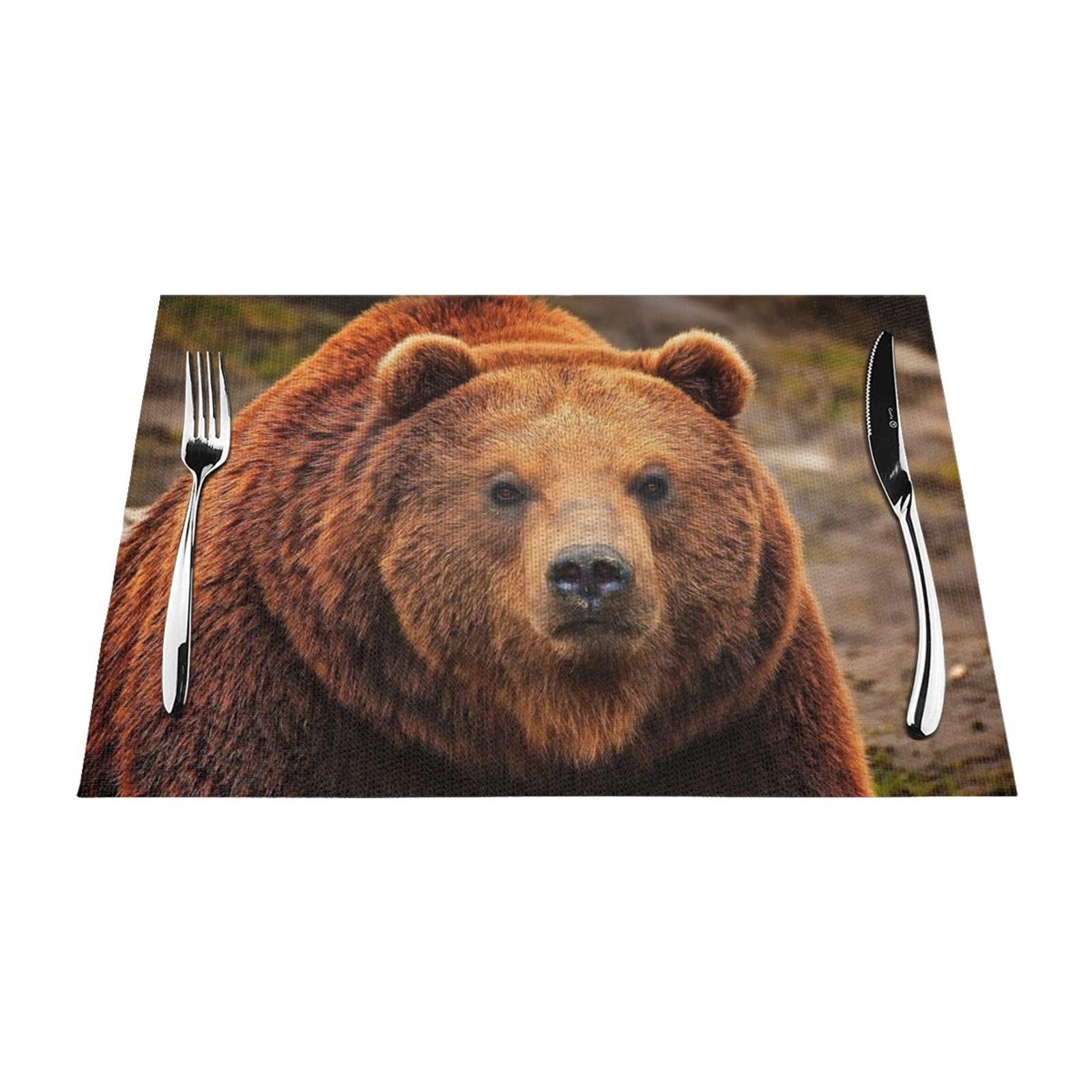 PVC Placemat Set of 4 PCS, 45x30 CM, Grizzly Bear Printed Non-Slip Heat Resistant Place Mats for Kitchen Dining Table Indoor Outdoor