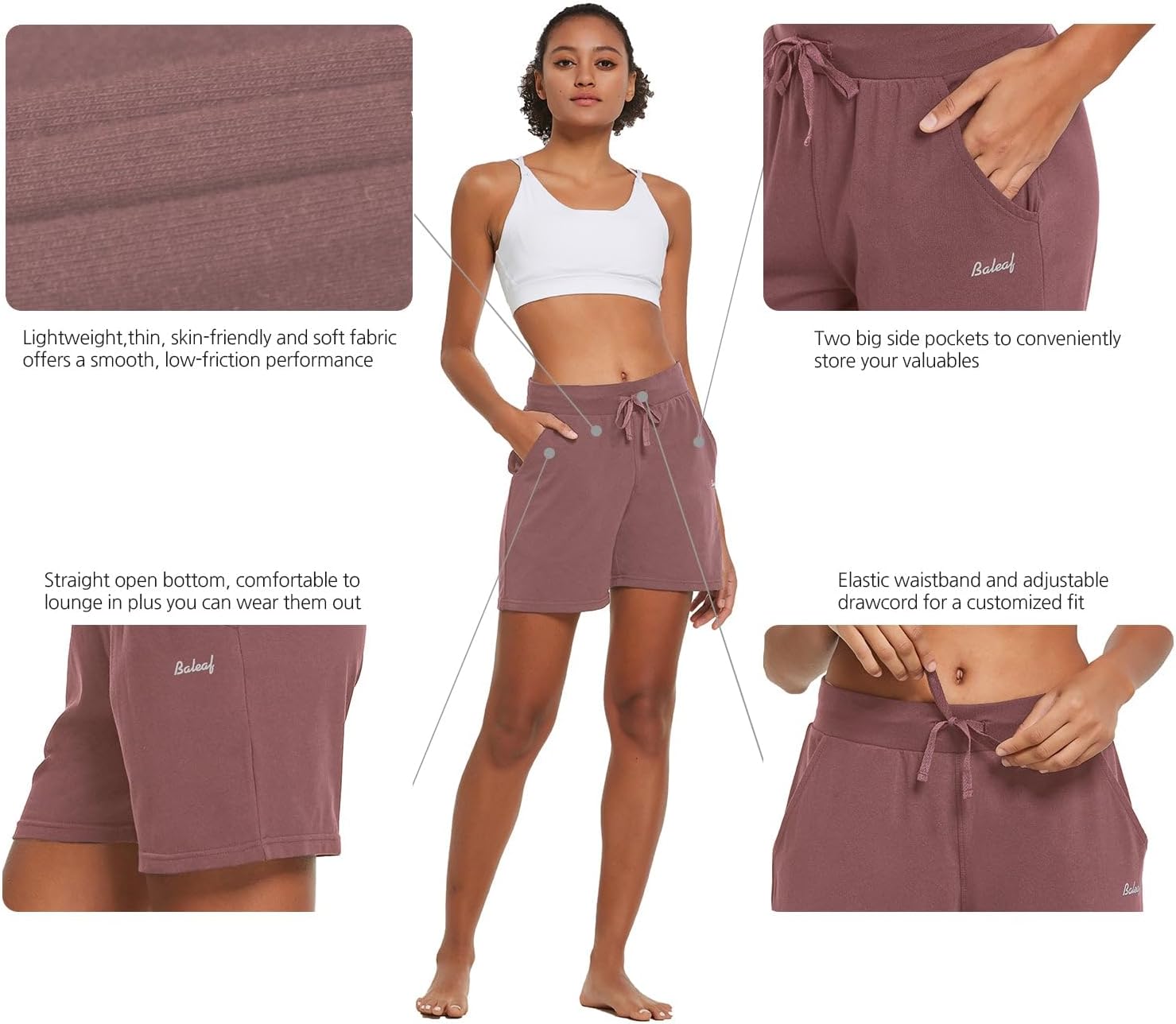 baleaf Womens Lounge Shorts Cotton Sweat Athletic Shorts with Pockets High Waist Summer Casual - Image 5