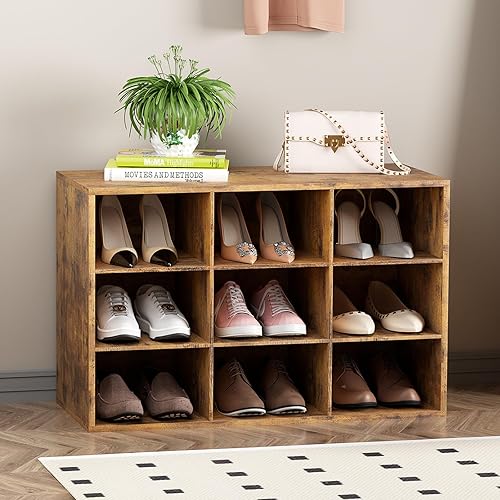 Miniatura 13 de Garden 4 you Organizador de zapatos, zapatero de madera de 5 niveles con 2 estantes de almacenamiento y 9 cubículos, armario organizador de zapatos