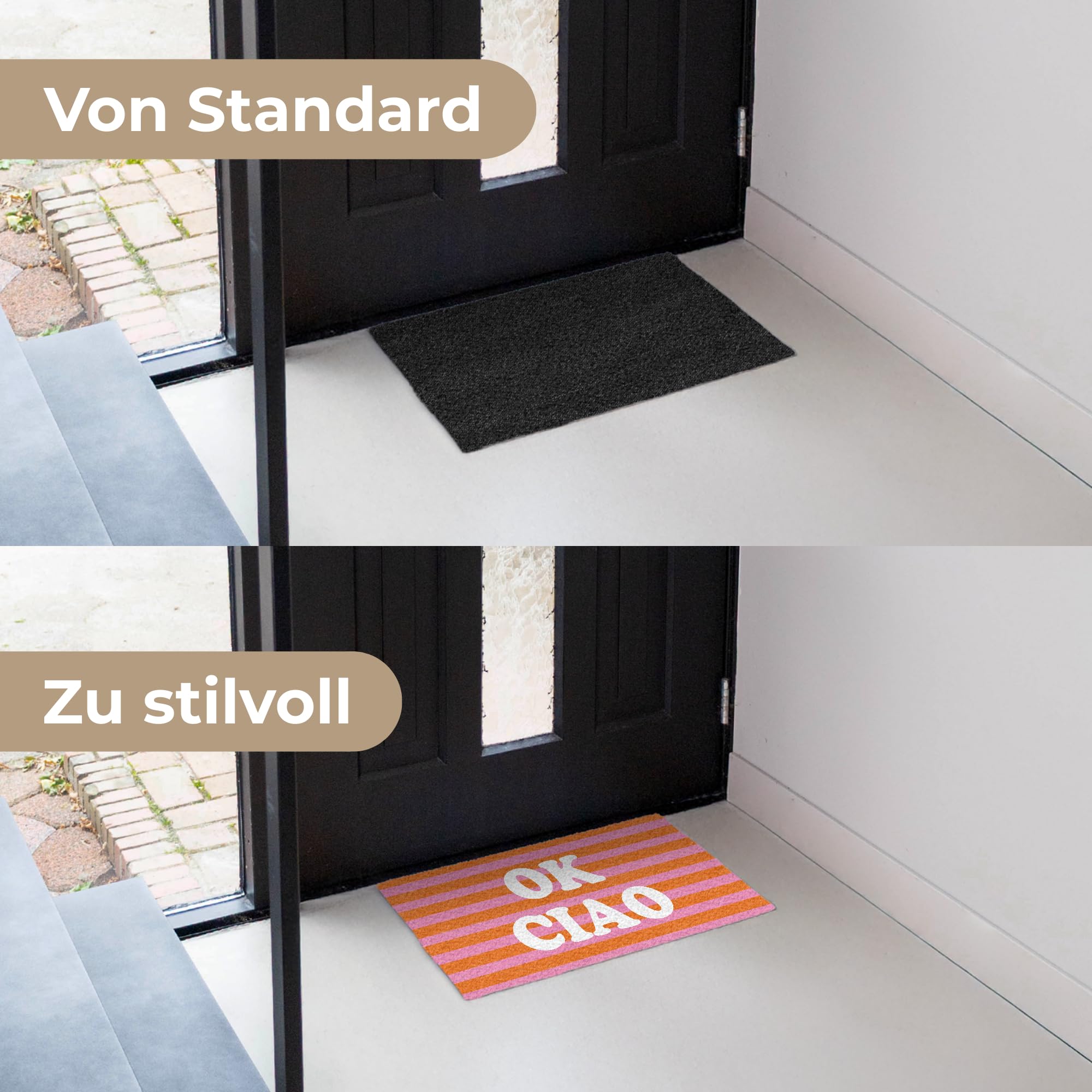 MuchoWow© Fussmatte innen Schmutzfangteppich türmatten Eingang Abtreter Tür | 40x60 cm - Matte für Schuhe Balkon Haustür dünne Schmutzläufer Ciao - Zitat - Streifen