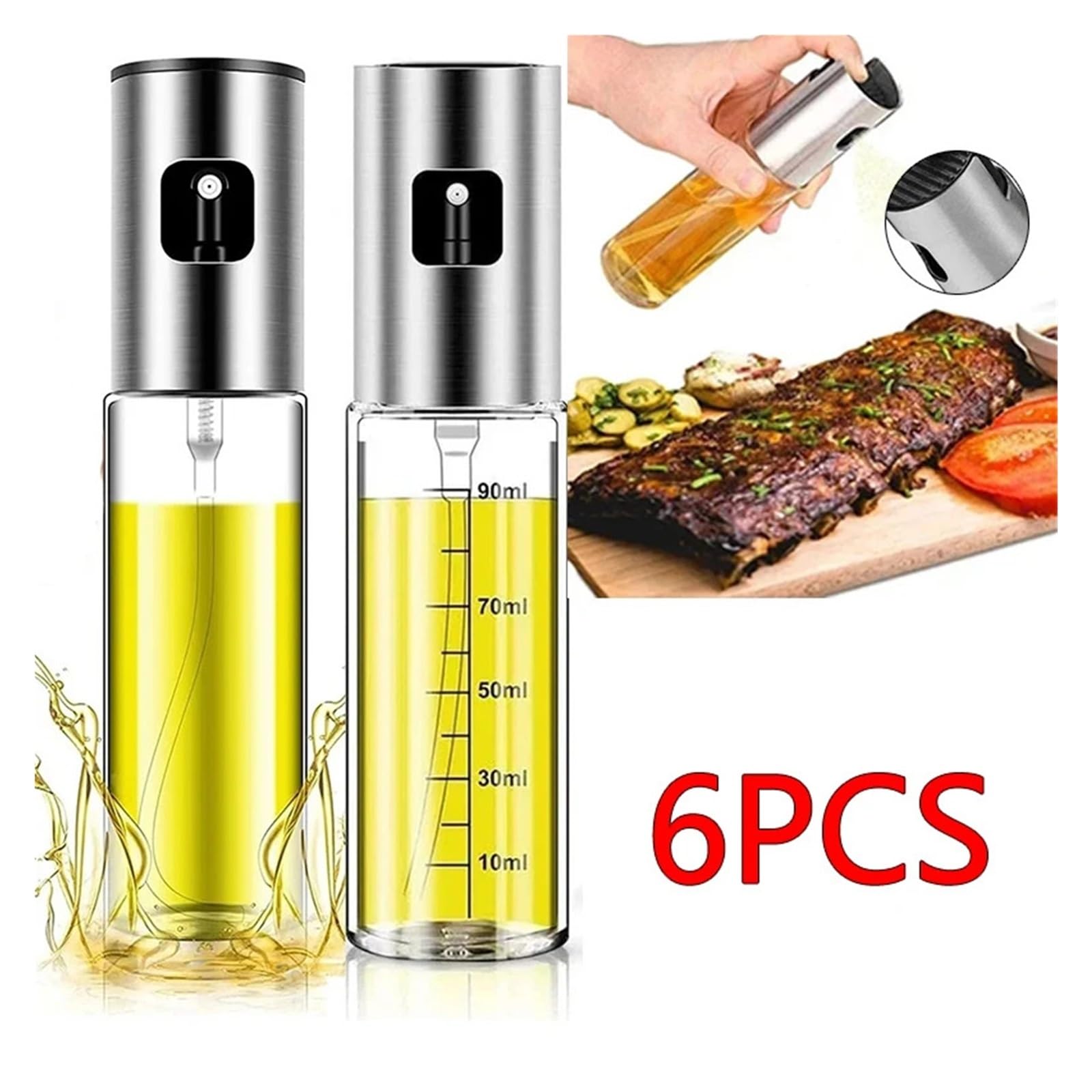 Ölspender, Ölsprüher Zum Kochen, Sprühnebel Für Salat, Grillen, Küche, Backen, Leere Essigflasche für Heißluftfritteuse, Salat(Rose Gold-6PCS)