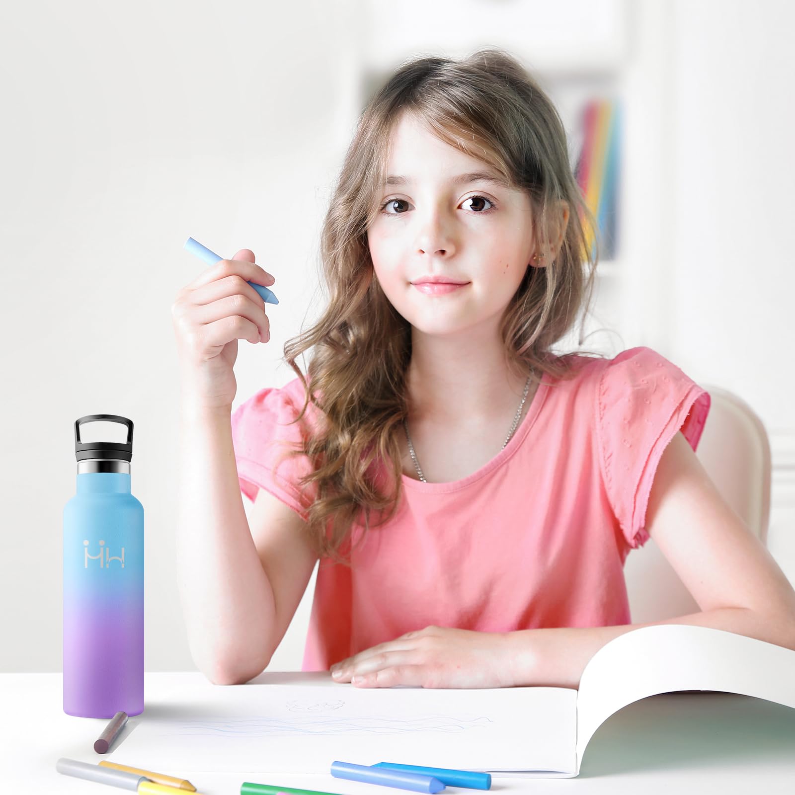 Gourde Inox Enfant 500 Ml Isotherme – Acier Inoxydable Double Paroi, Paille + Bouchon Sport, Étanchéité Parfaite, Sans BPA – Idéale École, Rando, Sport
