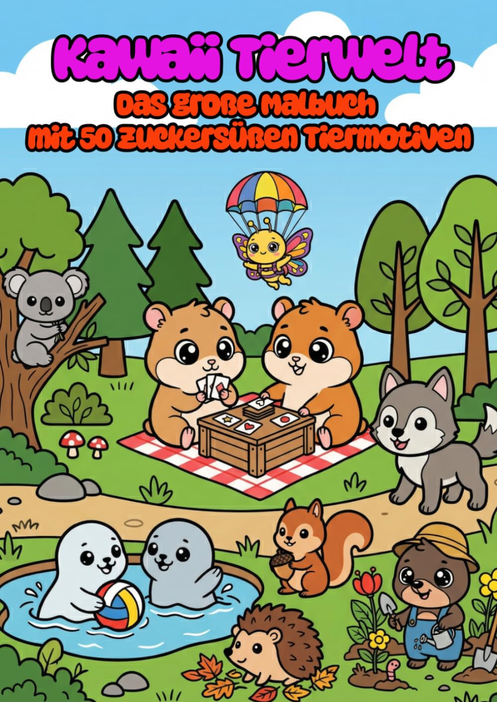 Kawaii Tierwelt – Das große Malbuch mit 50 zuckersüßen Tiermotiven: Entspannendes Ausmalbuch für Kinder & Erwachsene | Niedliche Tiere im Kawaii-Stil | Stressabbau & Kreativität fördern
