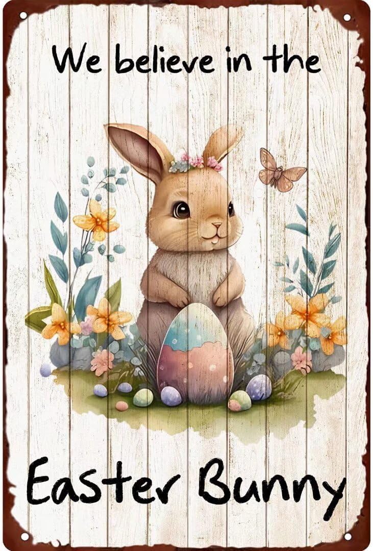 Kwqdozf As Pic Easter Bunny Vintage Metal Aluminum Tin Sign Door Signs Exterior 12" X 16"
