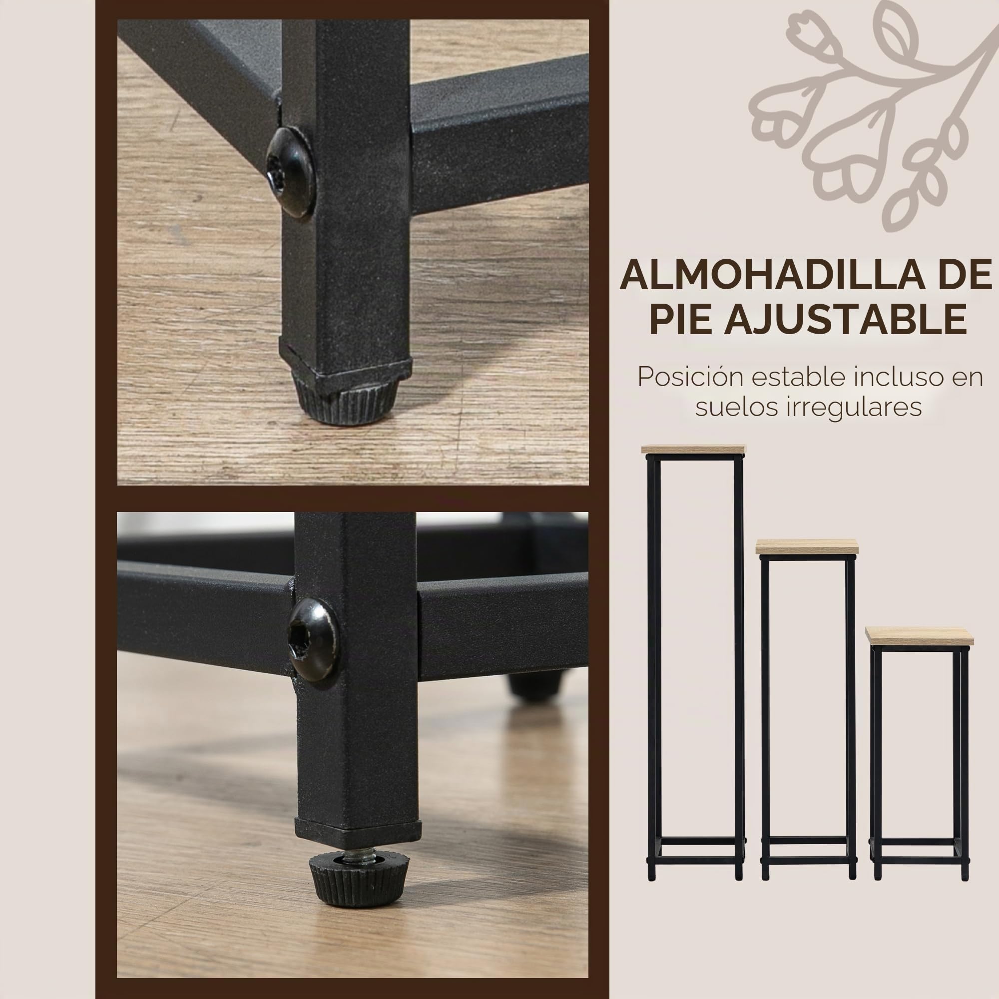 Outsunny Juego de 3 mesas para plantas exterior e interior