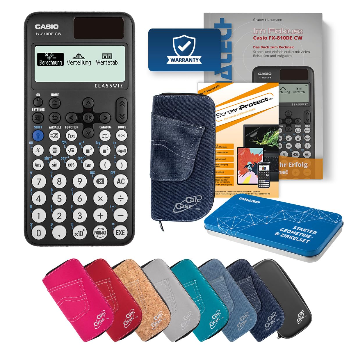 Casio FX 810DE CW Schulrechner mit CalcCase Schutztasche & Fachbuch, Wissenschaftlicher Taschenrechner – ideal für Schule, Studium & Prüfung - Classic Set