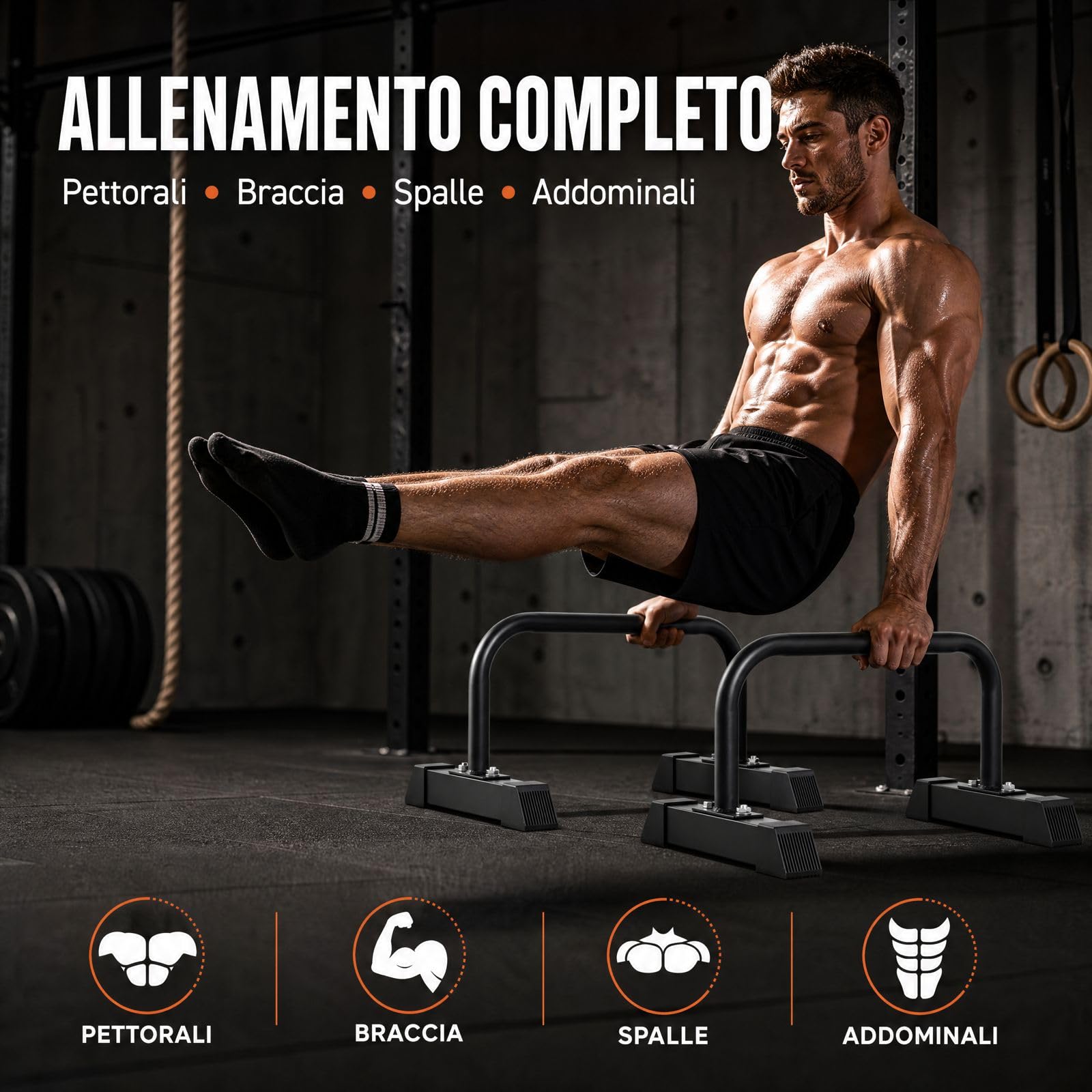 Mini Parallettes in Metallo per Calisthenics, Fitness e Palestra, Stabile e Antiscivolo per Uomo e Donna - Allenamento per Pettorali, Braccia, Spalle, Addominali