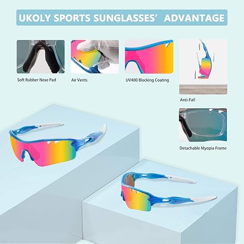 Miniatura 2 de Ukoly Gafas de sol deportivas polarizadas con 3 lentes intercambiables gafas de ciclismo para hombres y mujeres gafas de sol de pesca de béisbol