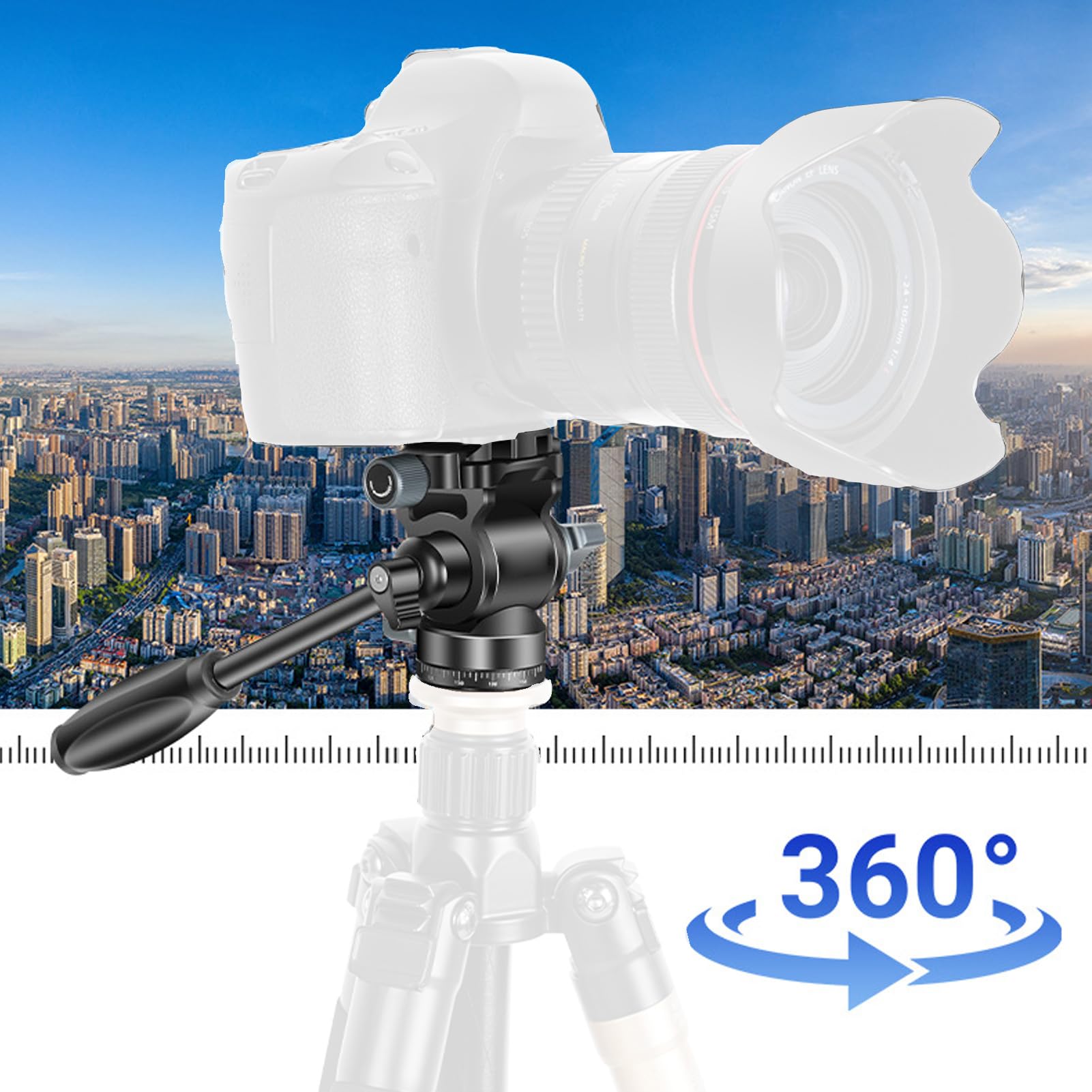 Elprico Testa per Treppiede, Testa per Videocamera Panoramica in Lega di Alluminio con Maniglia Staccabile, Rotazione a 360° Inclinazione a 180° Carico 8 Kg, per Viaggi DSLR