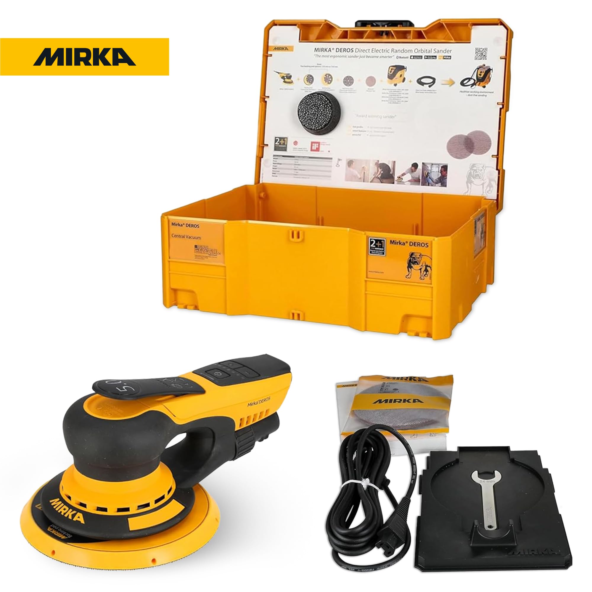 Mirka DEROS II - Levigatrice orbitale a disco 650X da 15,2 cm con custodia