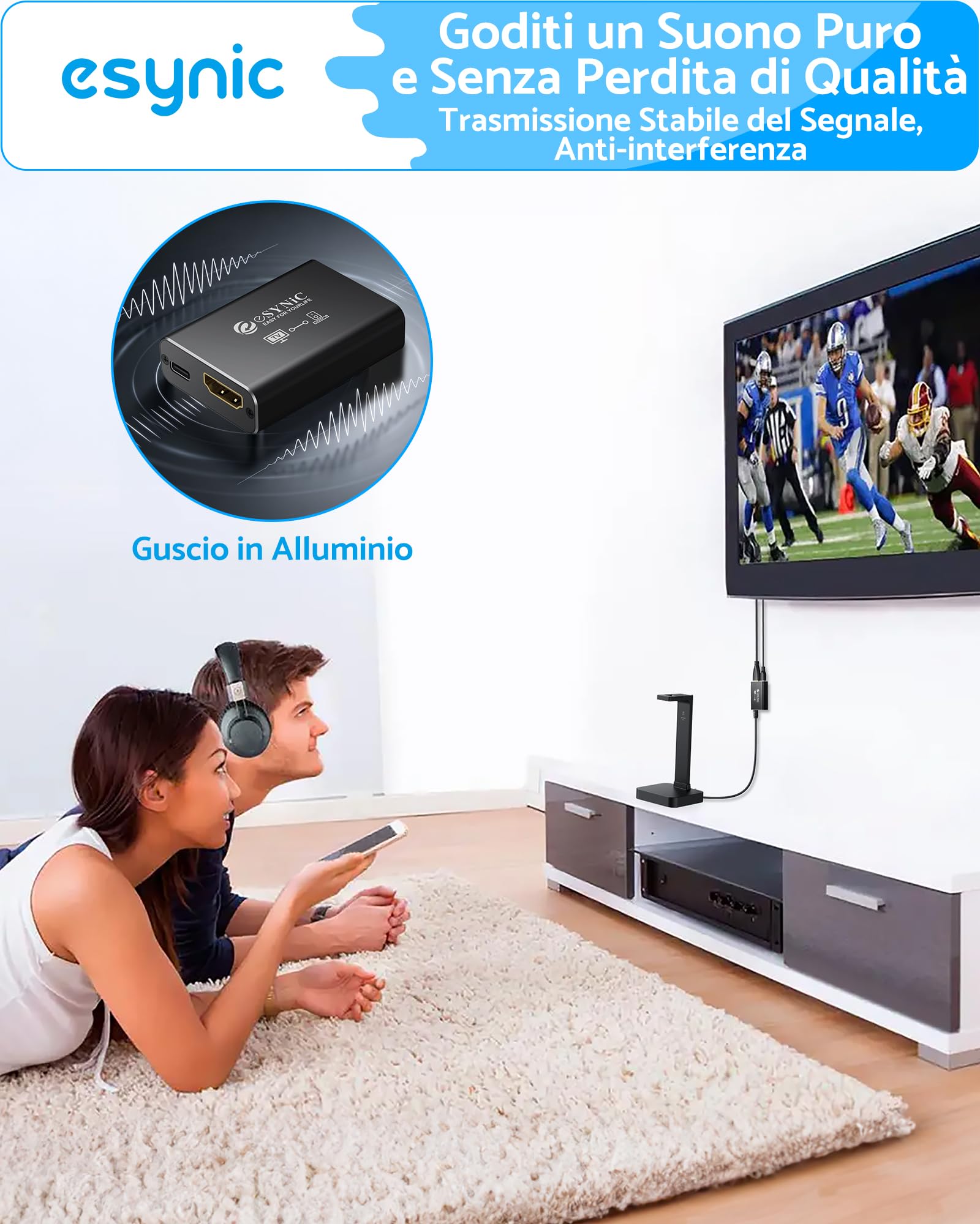 eSynic 192KHz Convertitore Audio da eARC/ARC HDMI a Ottico per HDTV a Soundbar Cuffie Wireless Home Theater, eARC ARC Audio Extractor Professionale, Cavi HDMI e Ottico Inclusi, Supporta 5.1ch e 2.0ch