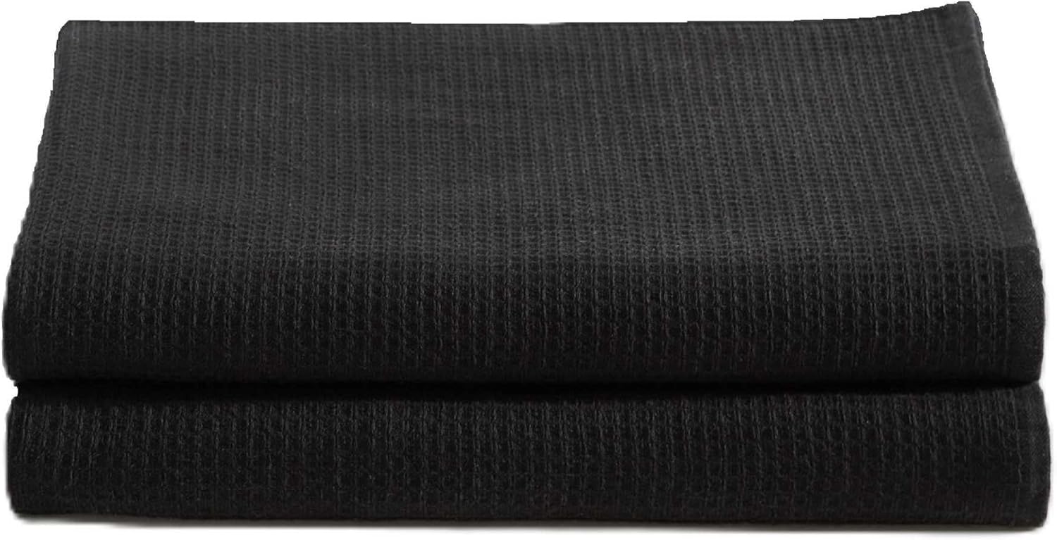 Calvin Klein – Bath Sheets, Soft Cotton with Textured Waffle Front & Terry Back, Lightweight 650 GSM – 2-Piece Towel Set with Hanging Loop (Eternity Black)