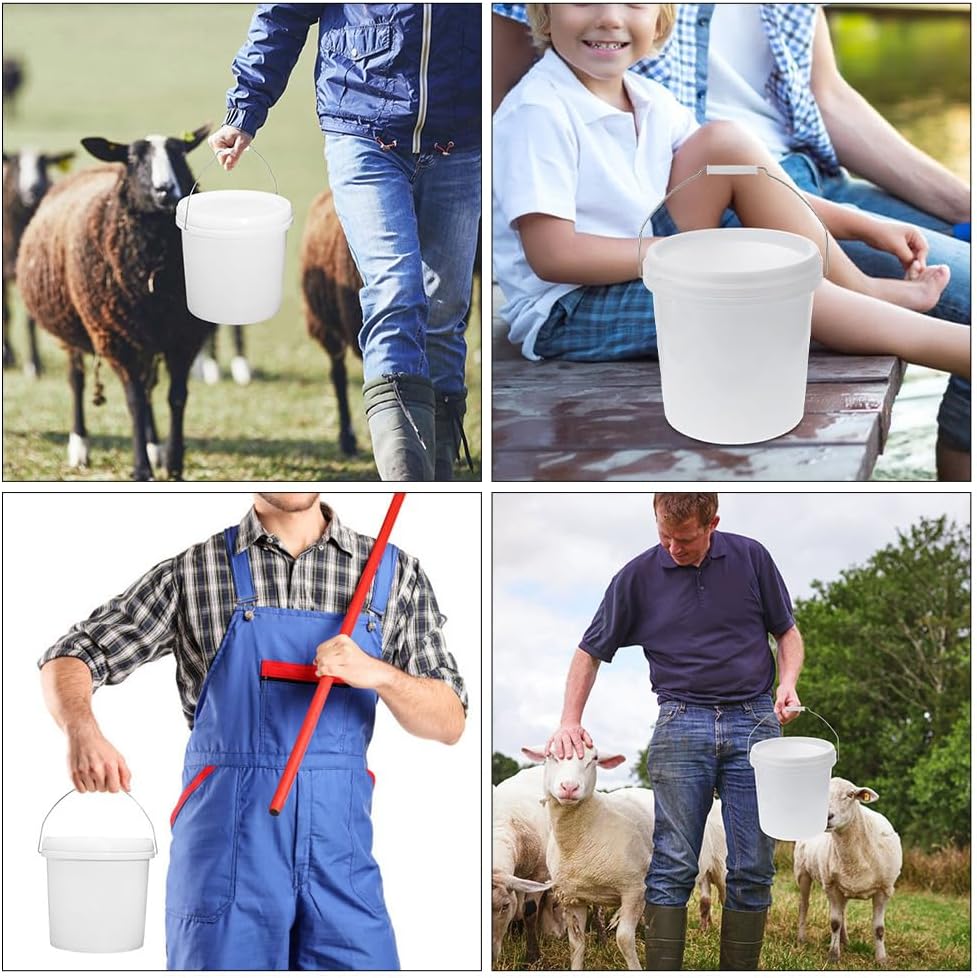 5PCS White Food Grade Buckets,Bucket Pail Container with Lid Heavy Duty Plastic Bucket for Ranch Kitchen Party Fishing Painting - 1L
