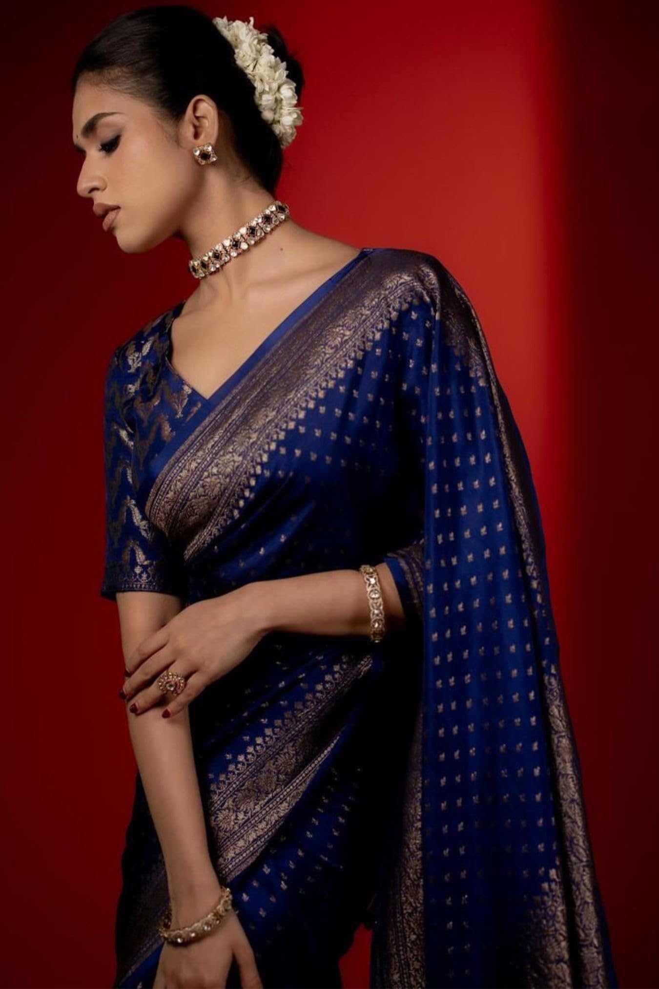 SGF11 Women's Kanjivaram Soft Silk Handloom Saree Golden Zari With Blouse Piece