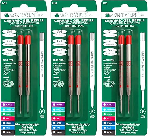 Miniatura 7 de Monteverde Recambio de gel de cerámica morado para adaptarse a bolígrafos Parker, punta fina, 2 paquetes (P422PL)