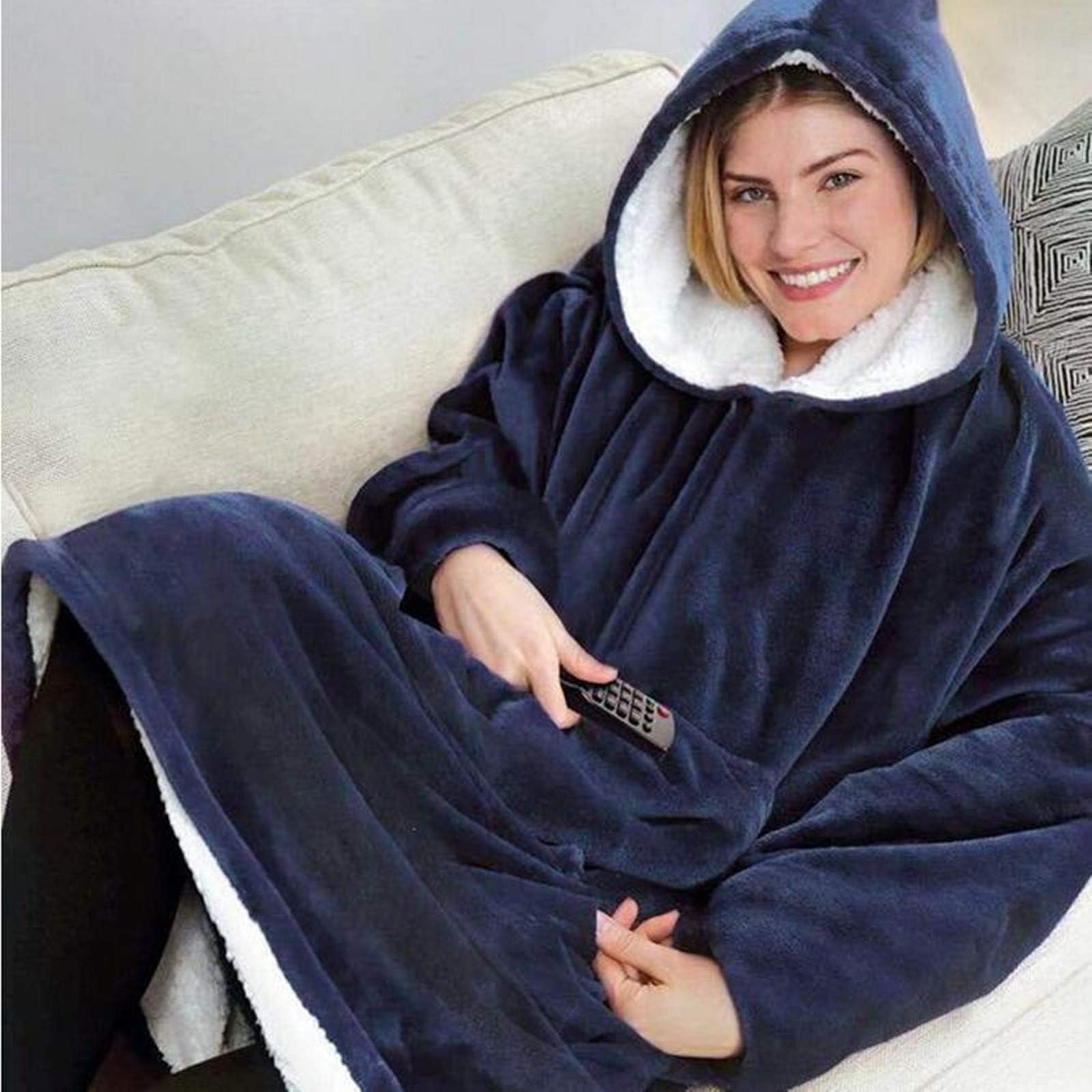 Sherpa Hoodie, Super Soft, Warm and Comfortable Giant Hoodie, Wearable Hoodie Sweatshirt Blanket, Super Soft Warm Blanket Hoodie, One Size Fits Everyone (blue)