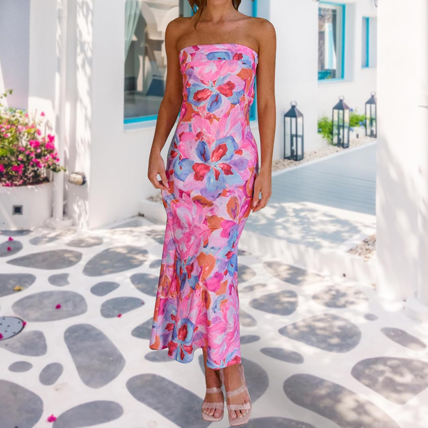 Women's Sexy Satin Tube Maxi Dress Elegant Silk Strapless Open Back Party Cocktail Wedding Guest Formal Long Dresses - Image 5