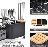 KINGRACK Drainage Rack Tableware Expandable (32-47CM) Drainage Rack Drainage Rack Stainless Steel with Removable Cutlery Holder Kitchen Tableware Drainage Rack Black