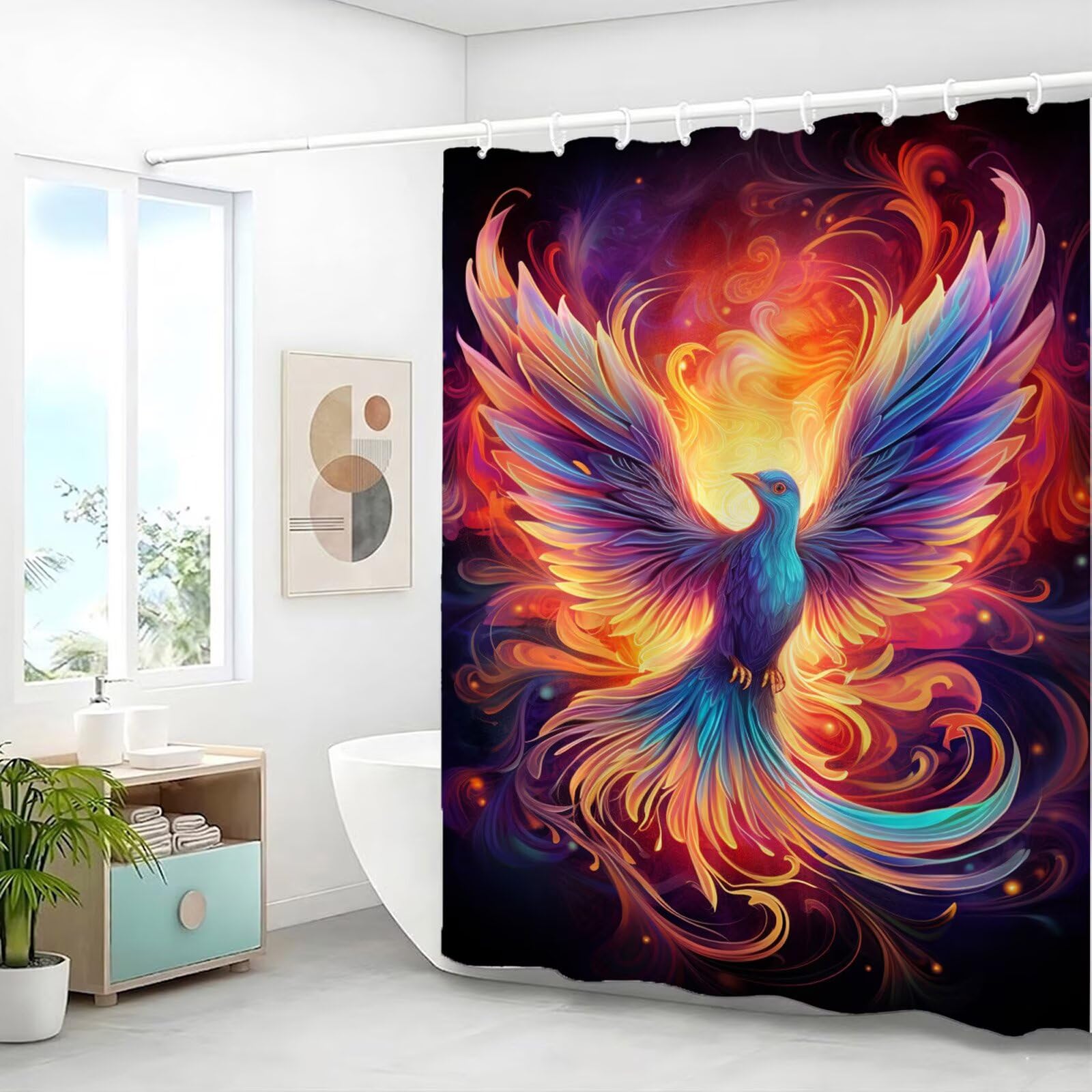 Wasserdichter Duschvorhang Anti-Schimmel 200x240 cm, Waschbar Schnelltrocknend Textil Stoff Polyester Duschvorhang Bird Shower Curtain mit Gewicht und 12 Duschvorhängeringen für Badewanne, Bunt J8-528
