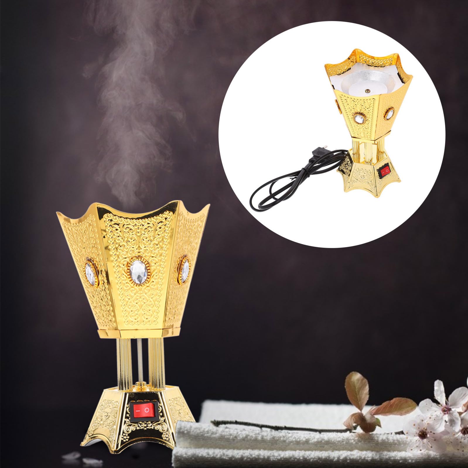 Bruciatore Incenso Elettrico Retrò in Ferro Oro per Casa | Uso 220v, Finitura in Plastica e Ferro, per Camera da Letto e Soggiorno, Aspetto Ricercato
