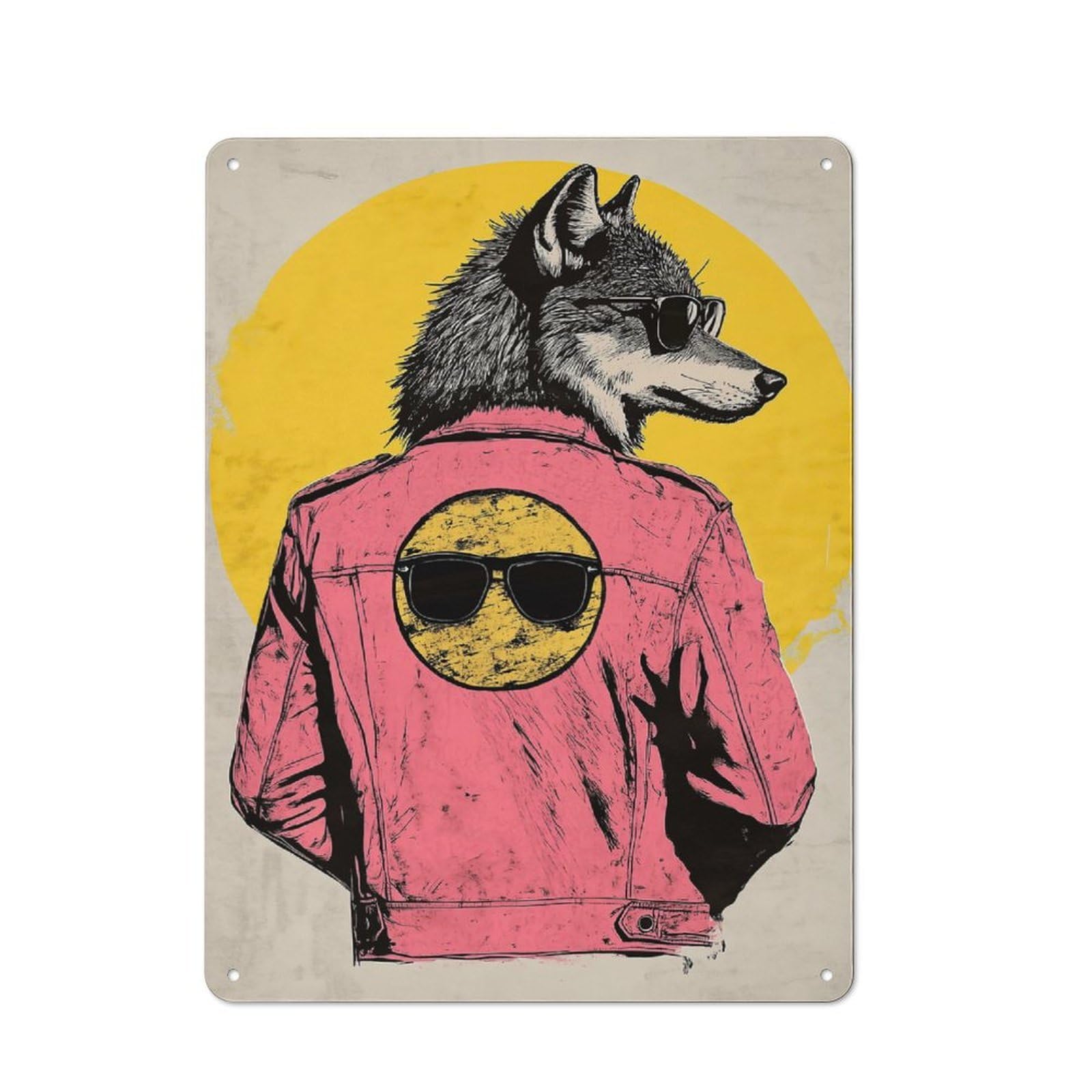 Vintage Wolf in Sunglasses Garden Room Metal Sign 40x30cm, Porch Wall Decor for Conservatory, Home Bar Or Utility Room