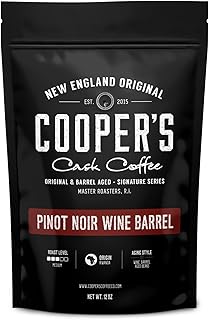 Wine Barrel Coffee Pinot Noir Aged Rwanda Beans, Incredibly Complex & Smooth Roasted Fresh - Whole bean 12oz Bag
