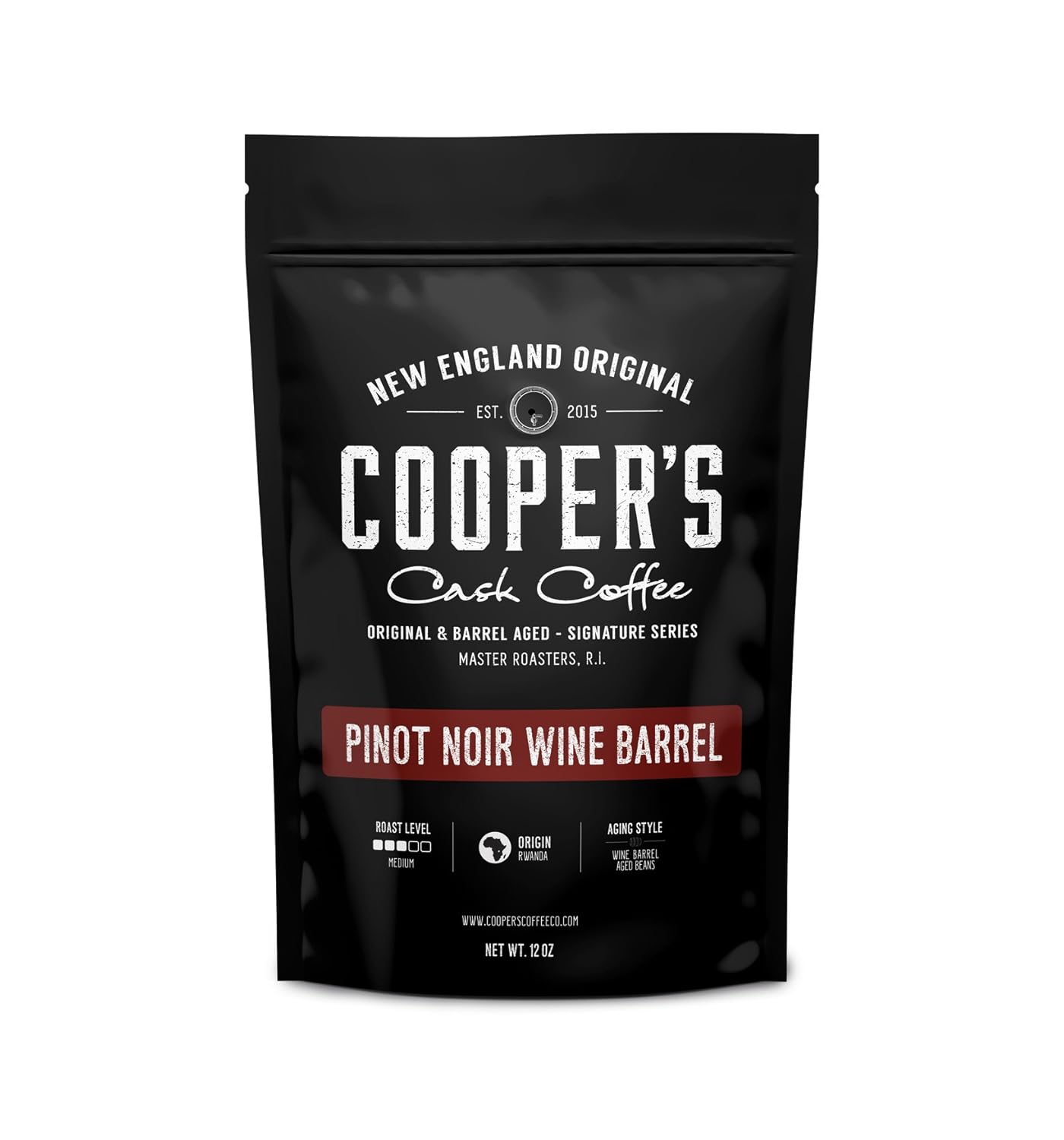 Wine Barrel Coffee Pinot Noir Aged Rwanda Beans, Incredibly Complex & Smooth Roasted Fresh - Whole bean 12oz Bag