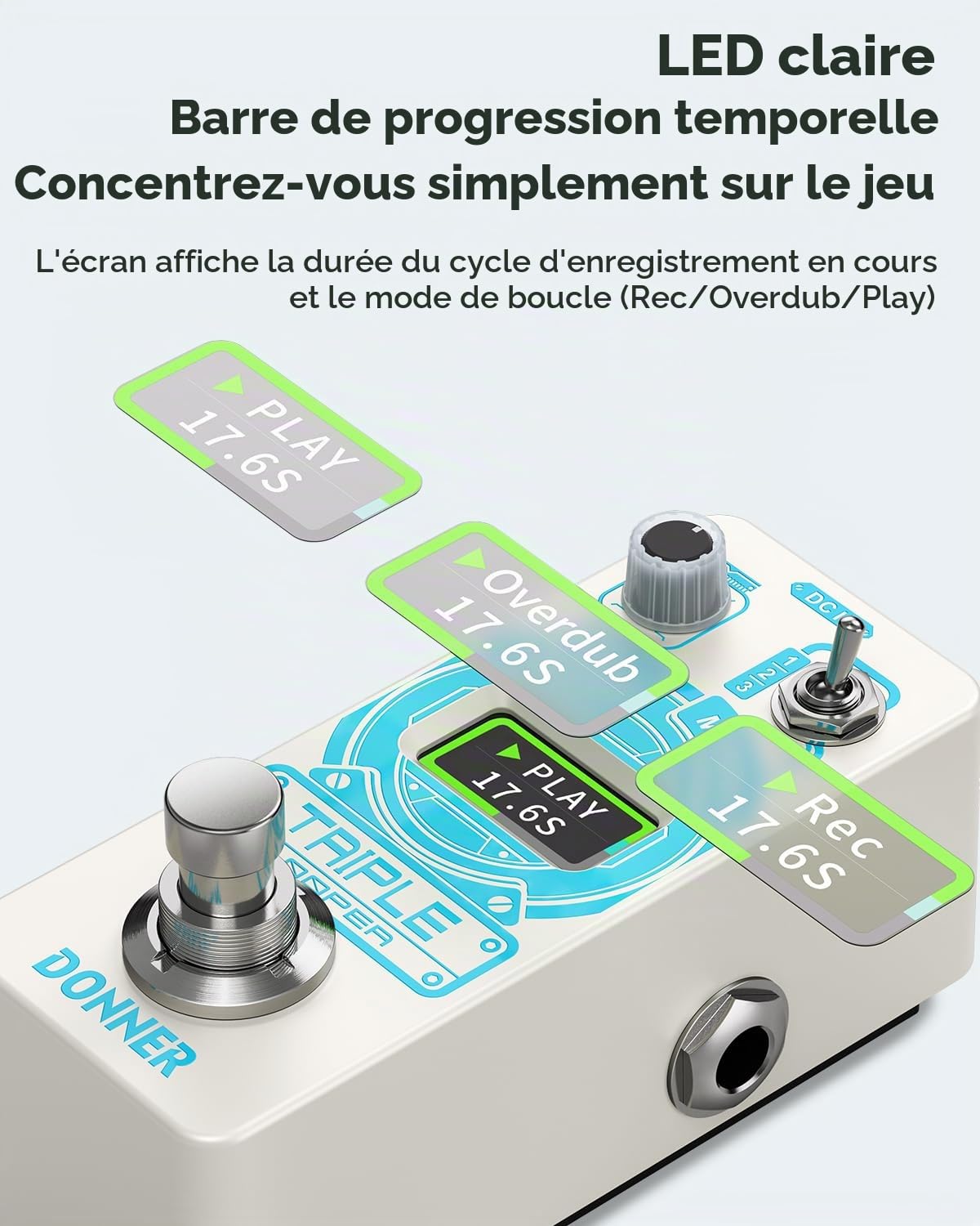 Donner Triple Looper 3 Slots Chacun 30 Minutes Max avec Affichage pour Guitare, Basse