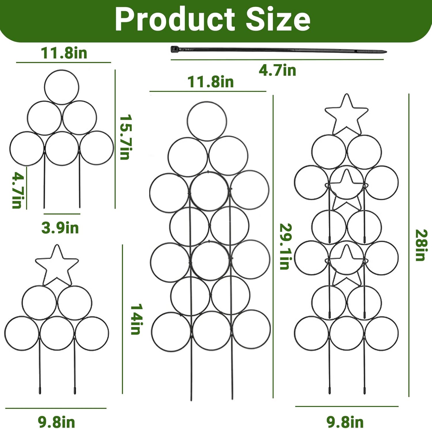 Trellis for Climbing Plants Outdoor Indoor, 6 Pack Small Garden Metal Trellis for Potted Plants Outdoor with 30 Cable Ties for Vine Ivy Flower Plant Support (Black)