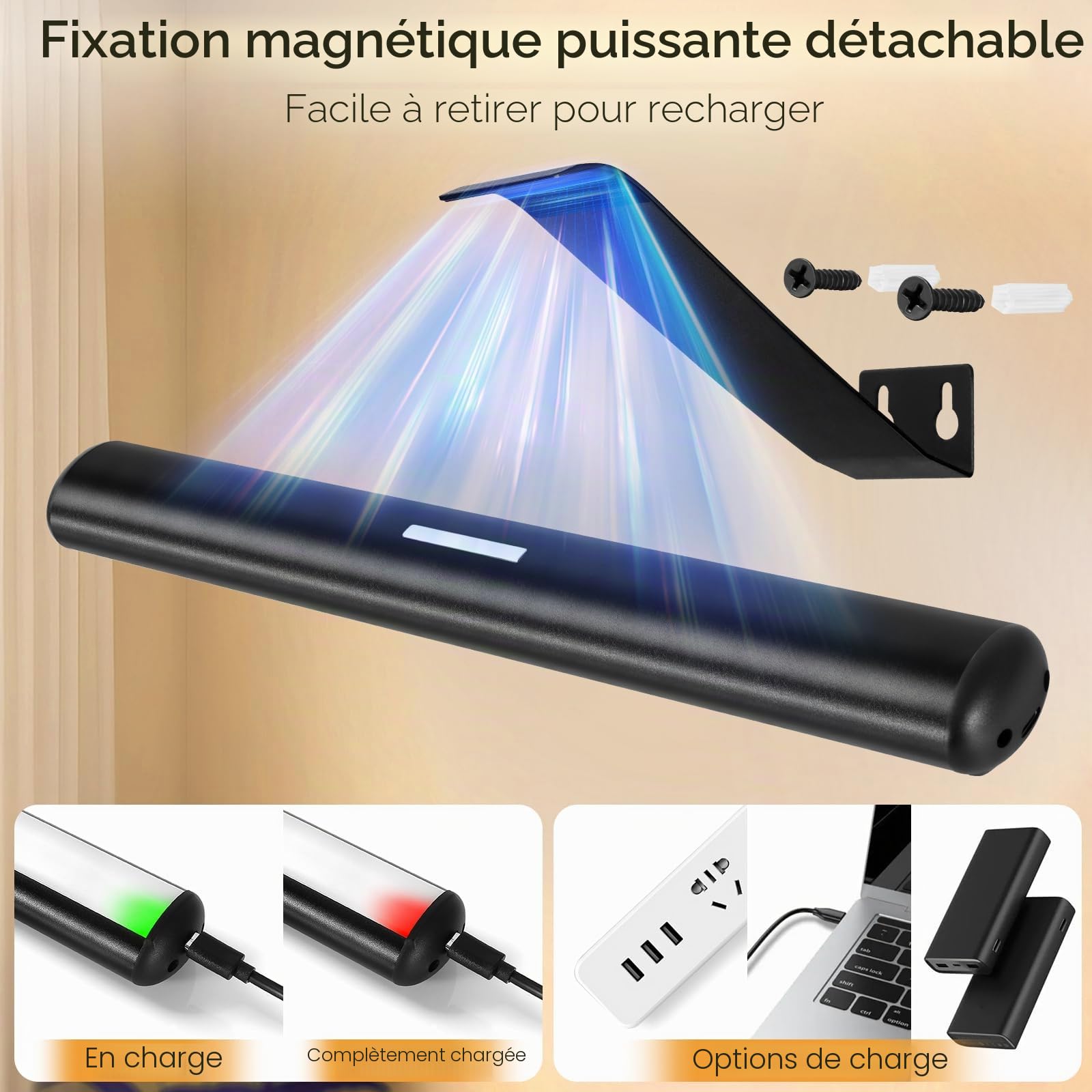 Lampe Murale à Télécommande，Image Lampe LED sans fil, batterie rechargeable, pour des œuvres d'art, luminosité de 300 lumens, réglable, pour la fresque et les fléchettes avec corps en métal