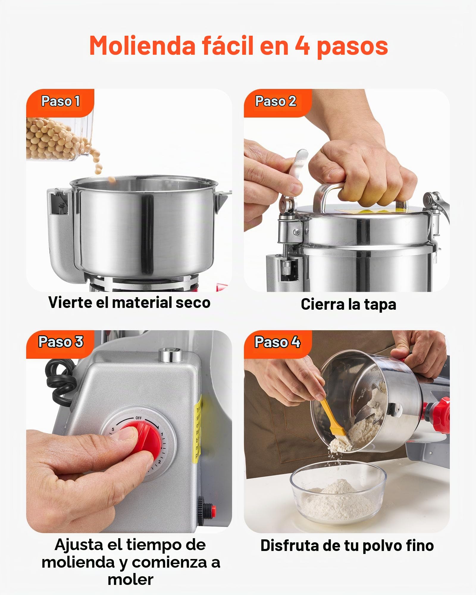 VEVOR Molinillo Eléctrico de Especias 2100 W, Molinillo de Cereales de Alta Velocidad 28.000 rpm, con Cuchillas Triples de Acero Inoxidable para Granos Secos, Especias, Cereales, Maíz, Pimienta