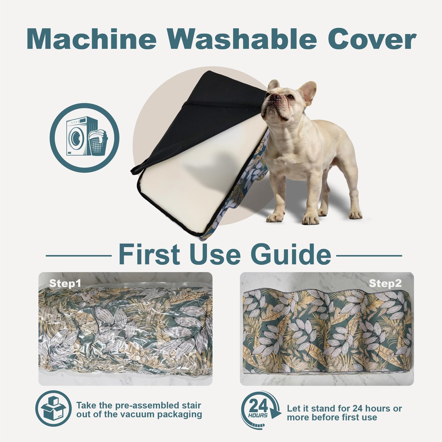 Dog Stairs for Small Dogs 18" H, 4-Step Dog Steps for High Bed with Non-Slip Bottom, Floral Indoor Pet Stairs, Pet Steps for Couch & Chair, Blue Yellow