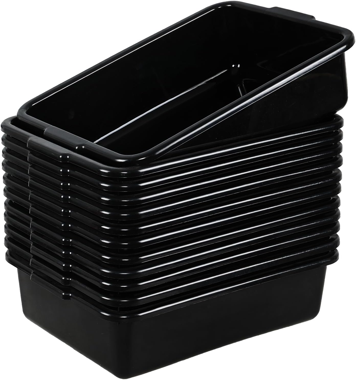 12-Pack Commercial Bus Tubs, Bus Box/Tote Box, Wash Basin Tub with Handles, Black (13 L)